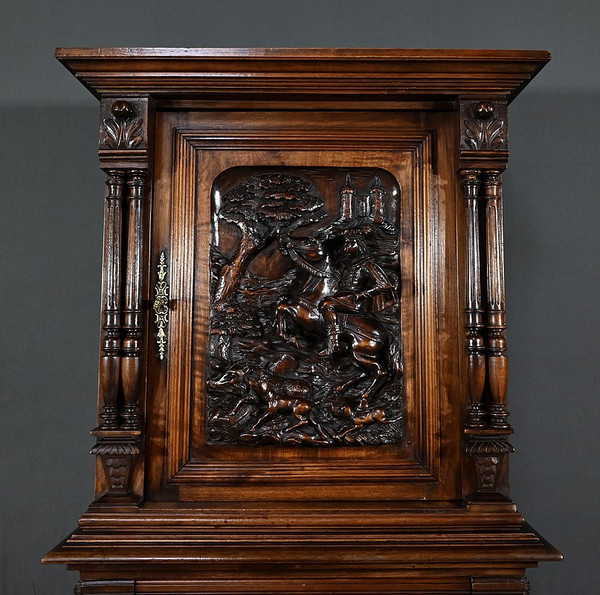 Rare Small Renaissance Cabinet in Solid Walnut - 2nd half 19th century