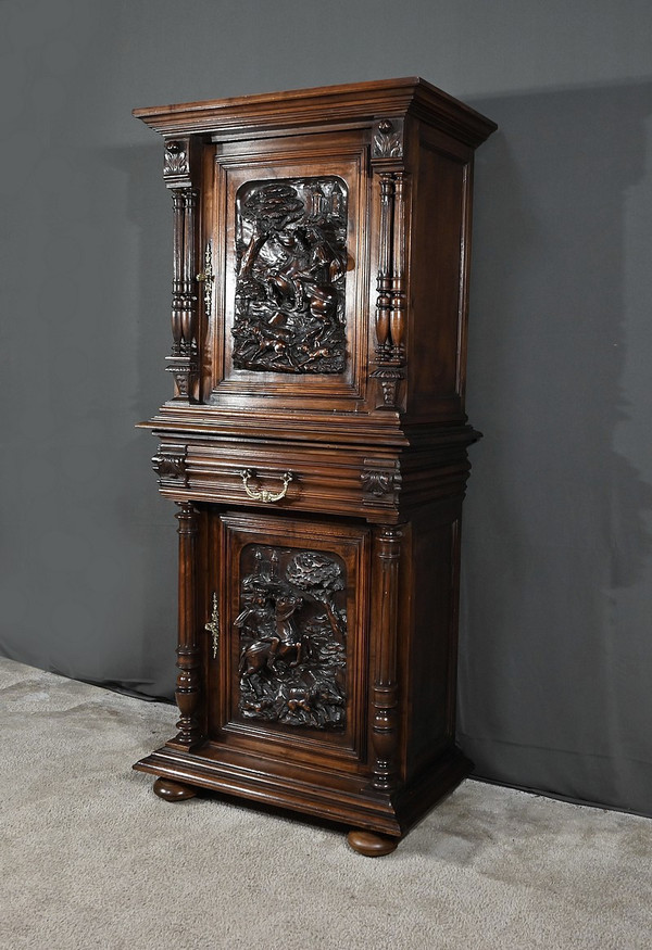 Rare Small Renaissance Cabinet in Solid Walnut - 2nd half 19th century