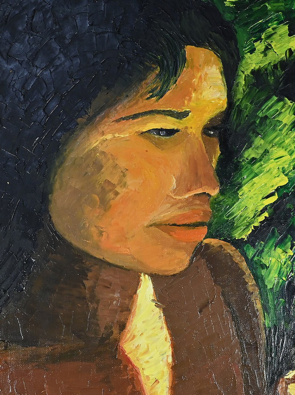 Large oil on canvas "La Tahitienne" signed Morillon - 1985