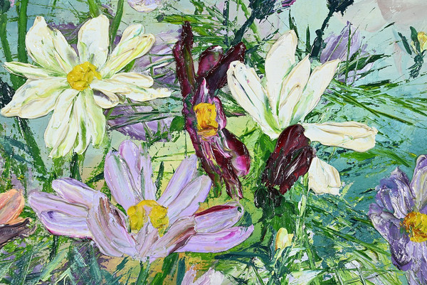 Oil on panel "Fleurs Sauvages" by I. Kitter Ferrus - Mid 20th century