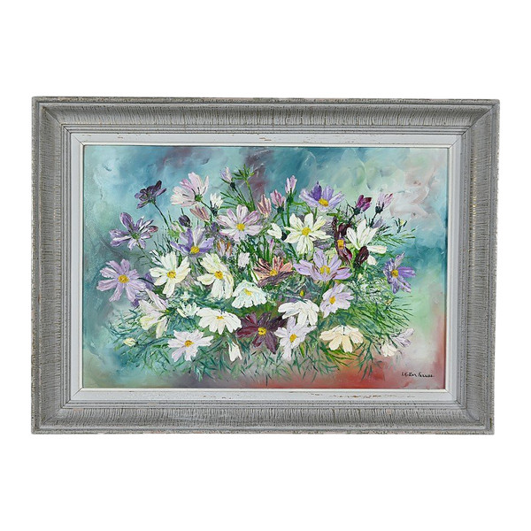 Oil on panel "Fleurs Sauvages" by I. Kitter Ferrus - Mid 20th century