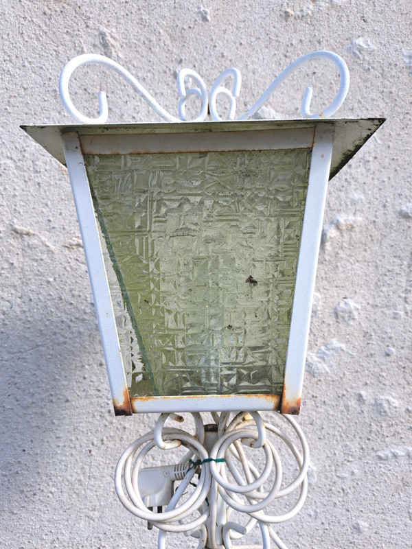 Lampadaire en fer forgé année 70 pour salon de jardin extérieur