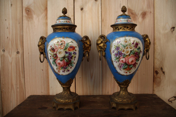 Pair of 19th Century Sèvres Porcelain and Gilt Bronze Vases