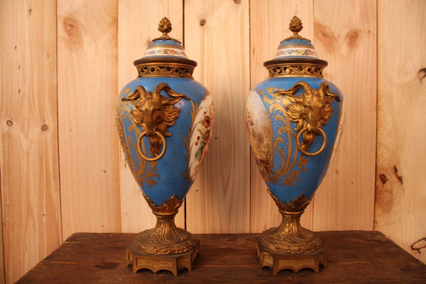 Pair of 19th Century Sèvres Porcelain and Gilt Bronze Vases