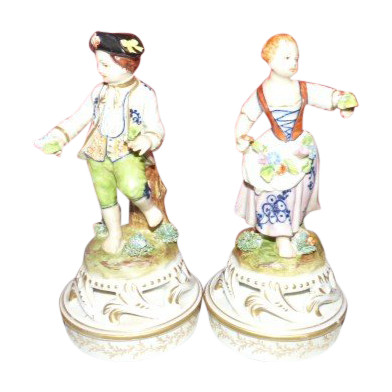 Coppia di figure decorative firmate Meissen