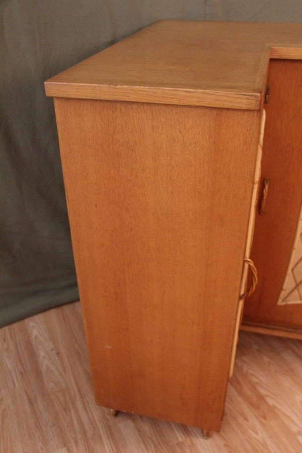 Wood and Rattan Corner Cabinet Year 60