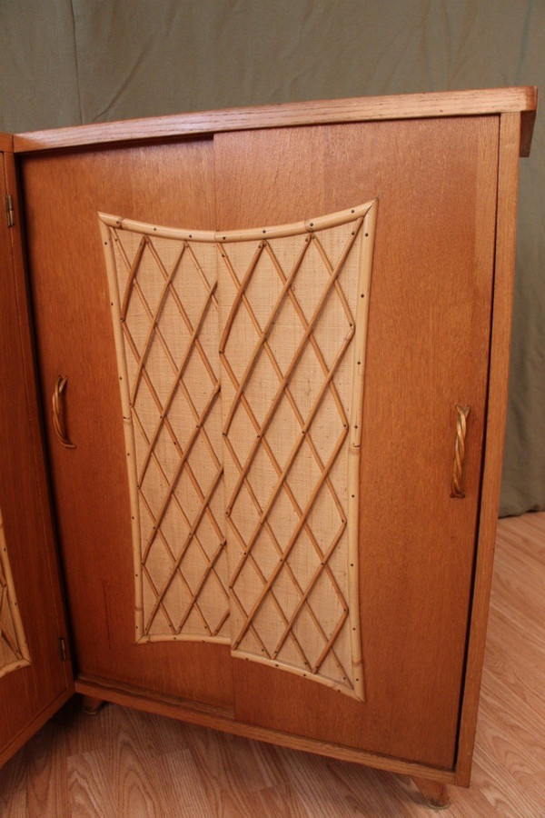 Wood and Rattan Corner Cabinet Year 60