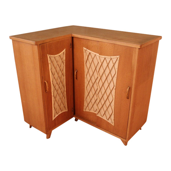 Wood and Rattan Corner Cabinet Year 60