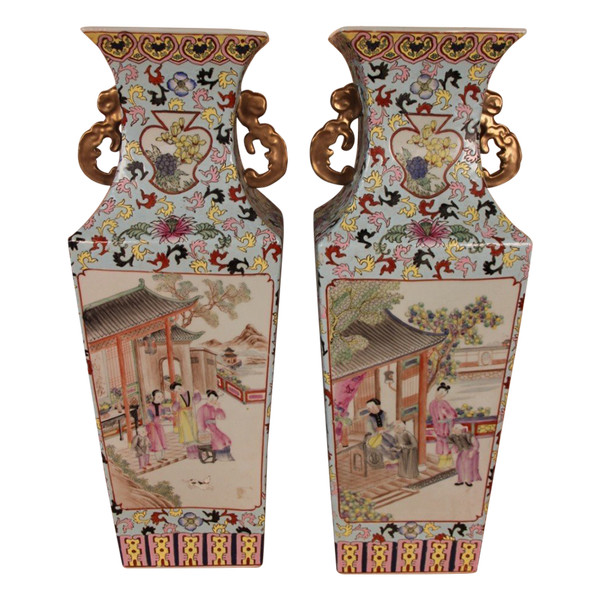 Large Pair Of Late 19th Century Chinese Porcelain Vases ( 62 Cm Height )