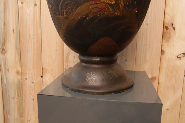 Grand Vase En Terre Cuite De Toul Et Majorelle En Laque Japonisant XIXeme  71 Cm De Hauteur