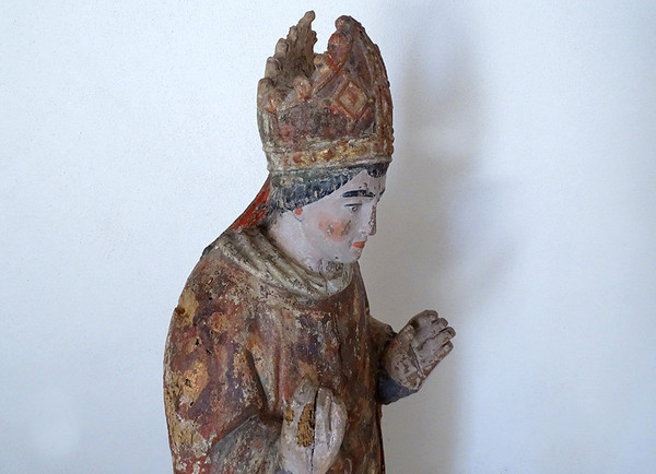 Statue of Saint Bishop Wood Carved Polychrome 17th Century