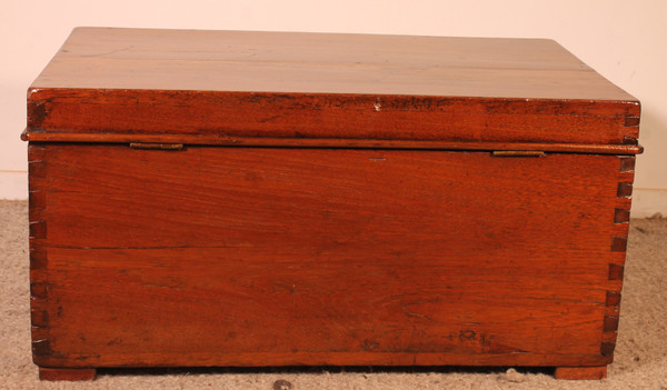 Small Teak Campaign Or Marine Chest - 19th Century