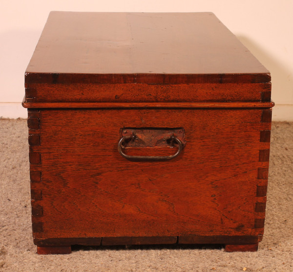 Small Teak Campaign Or Marine Chest - 19th Century