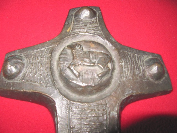 Bronze Easter cross with sheep in center medallion early 20th century