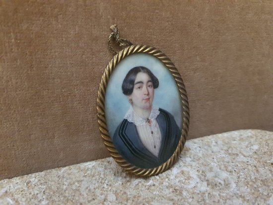 Portrait Of A Woman, Miniature On Ivory, 19th Century.