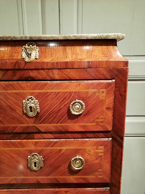 Louis XVI period marquetry weekly cabinet.