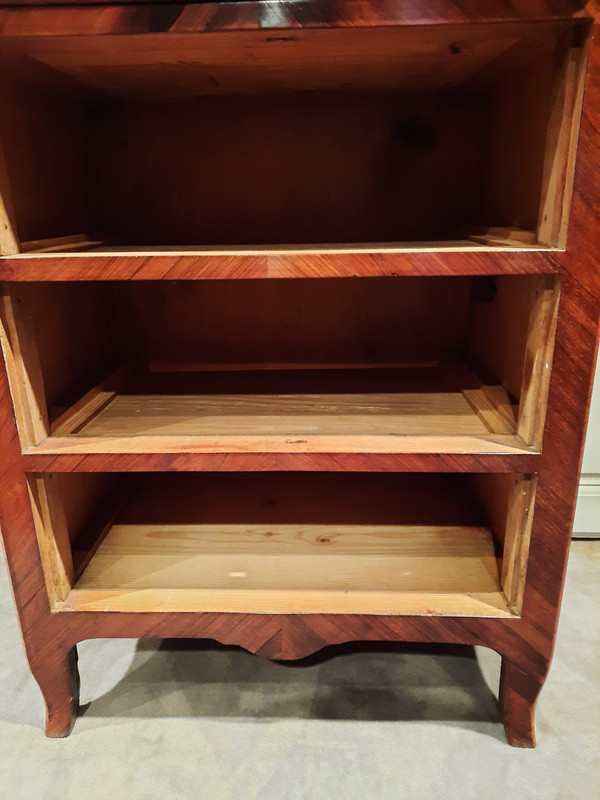 Louis XVI period marquetry weekly cabinet.