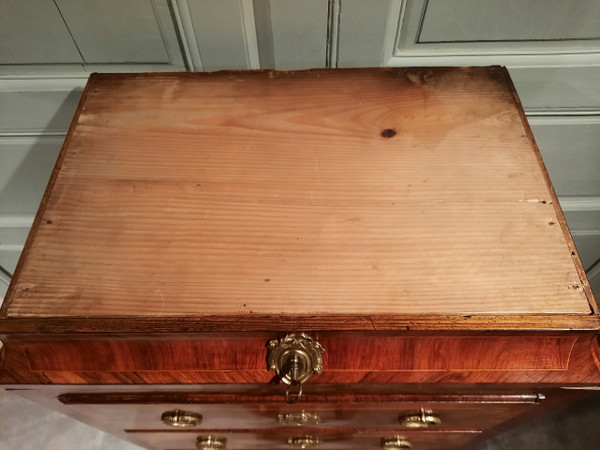 Louis XVI period marquetry weekly cabinet.