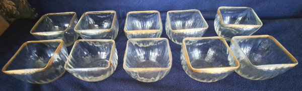 Set of ten Daum-style square glass bowls