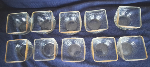 Set of ten Daum-style square glass bowls