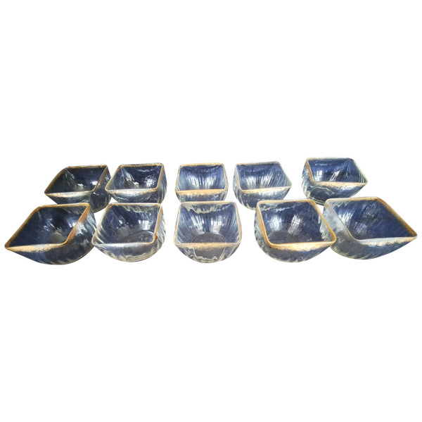 Set of ten Daum-style square glass bowls