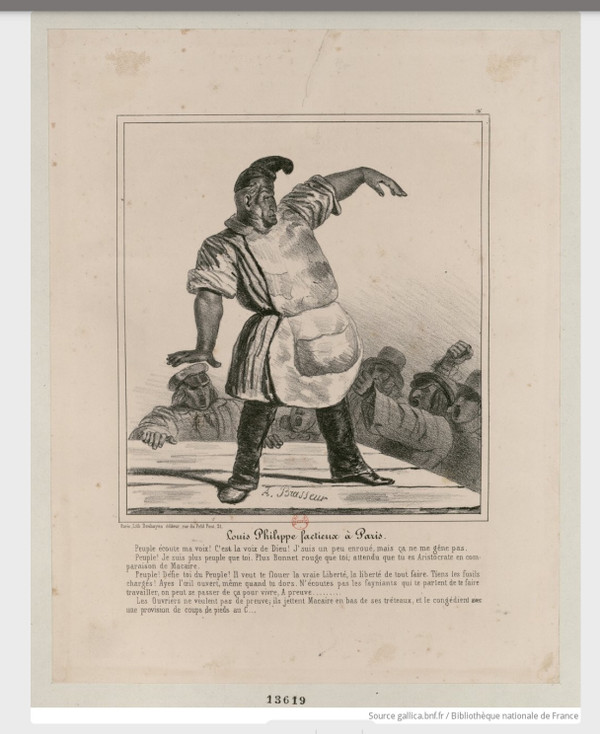 2 CARICATURE DI LOUIS PHILIPPE (1773-1850), in bronzo dorato e ghisa. XIX secolo.