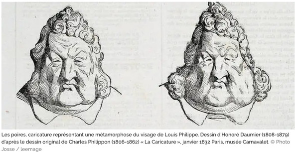 2 CARICATURE DI LOUIS PHILIPPE (1773-1850), in bronzo dorato e ghisa. XIX secolo.