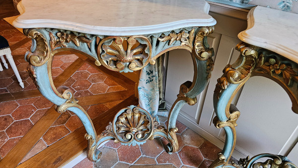 Pair of Louis XV style consoles, Napoleon III period.