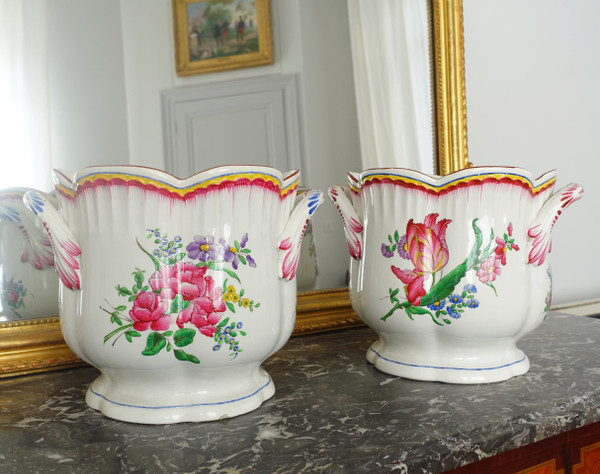 Pair of large earthenware champagne buckets or planters - 19th century