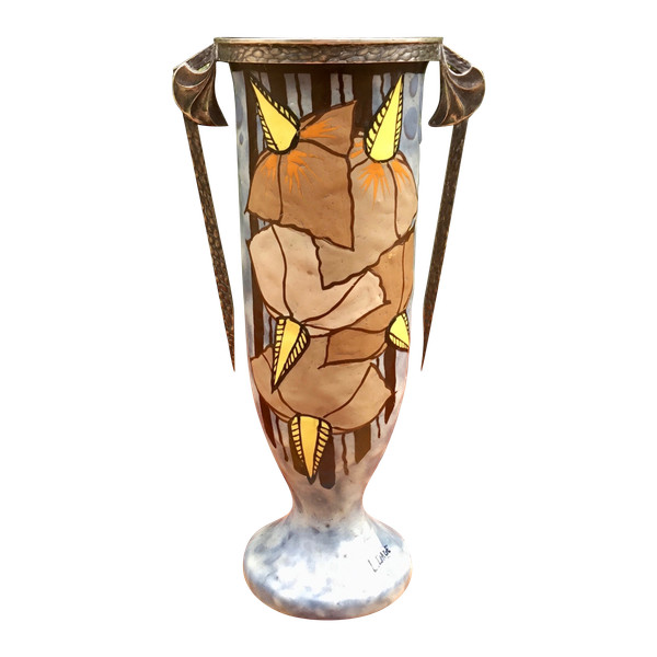 Vaso in ceramica smaltata Art-Deco di Louis Dage e EugèneVal