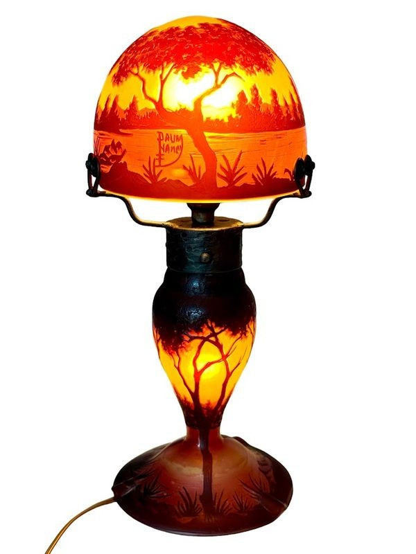 Small Daum "Lake Landscape" Mushroom Lamp