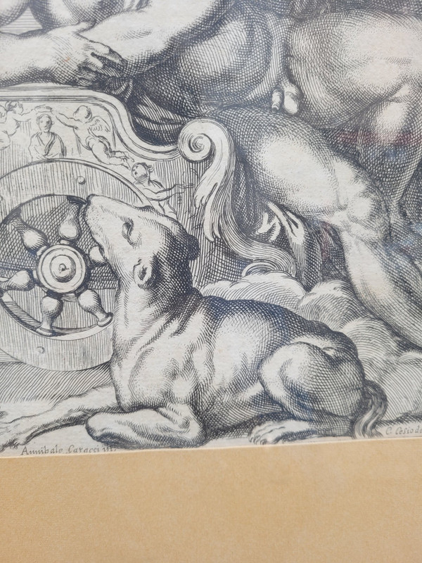 Aurore Et Cephale, Gravure Encadrée, Carracci, XVIIème Siècle ?