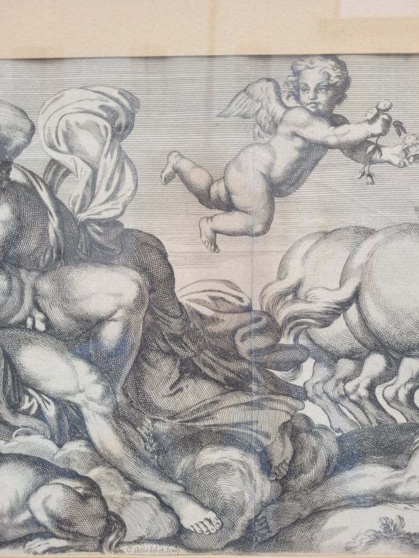 Aurore Et Cephale, Gravure Encadrée, Carracci, XVIIème Siècle ?