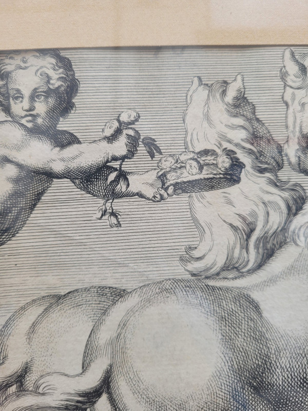 Aurore Et Cephale, Gravure Encadrée, Carracci, XVIIème Siècle ?