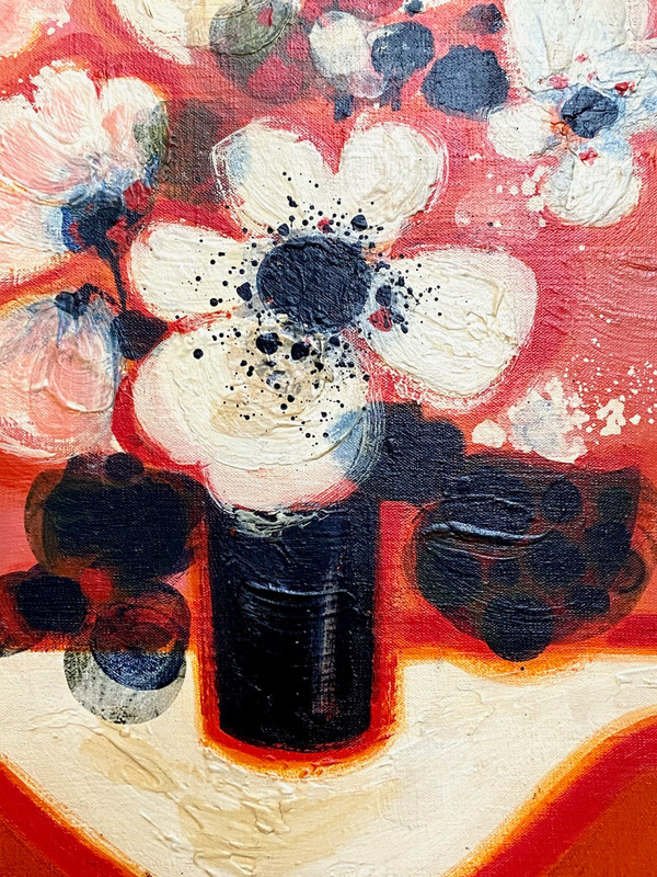 Frédéric Menguy (1927-2007), Oil on Canvas, 1970s, titled "Fleurs Blanches" (White Flowers).