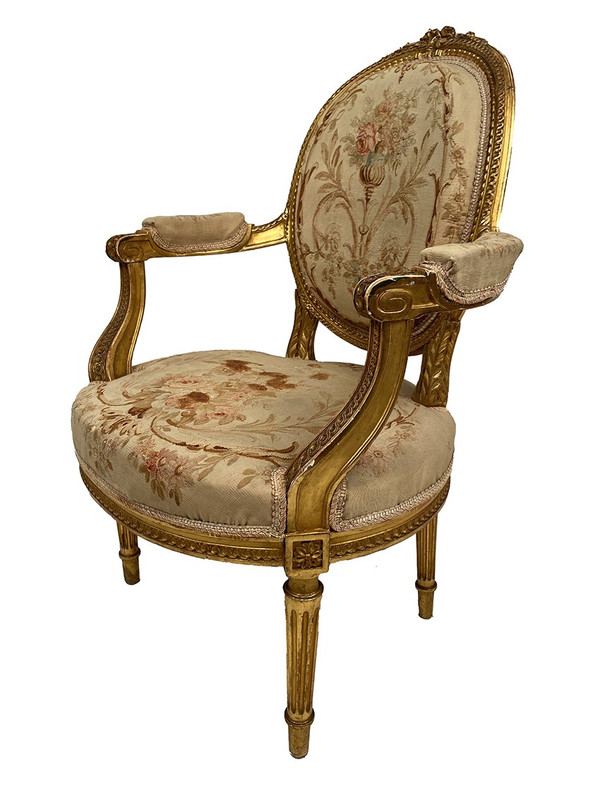 Louis XVI style giltwood armchair, late 19th or early 20th century