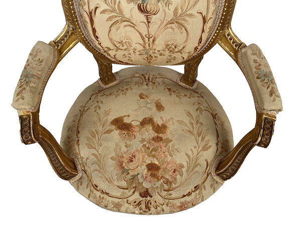 Louis XVI style giltwood armchair, late 19th or early 20th century