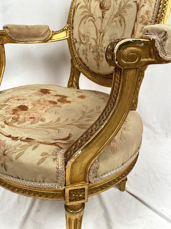 Louis XVI style giltwood armchair, late 19th or early 20th century