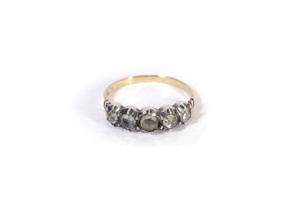 Victorian paste ring in 18k gold and silver, Antique wedding paste ring, half eternity ring