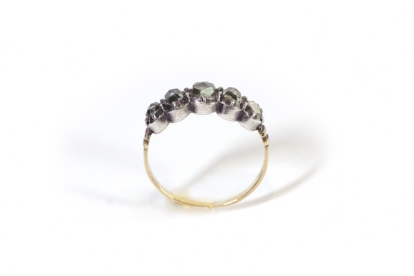 Victorian paste ring in 18k gold and silver, Antique wedding paste ring, half eternity ring