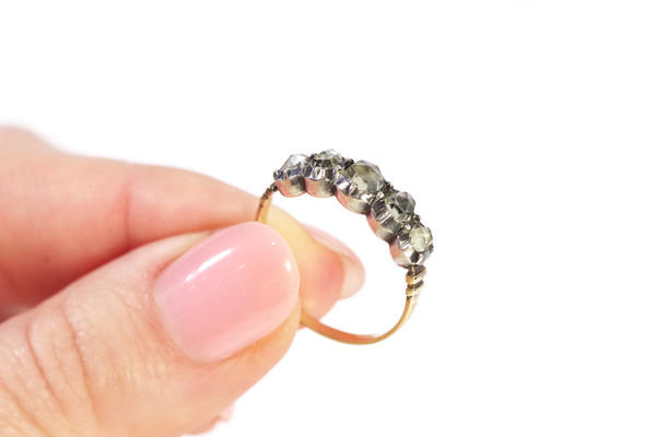 Victorian paste ring in 18k gold and silver, Antique wedding paste ring, half eternity ring