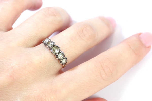 Victorian paste ring in 18k gold and silver, Antique wedding paste ring, half eternity ring