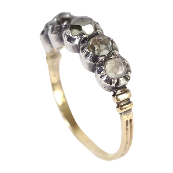 Victorian paste ring in 18k gold and silver, Antique wedding paste ring, half eternity ring