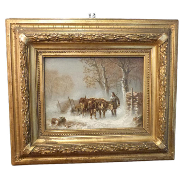 Oil on panel winter scene