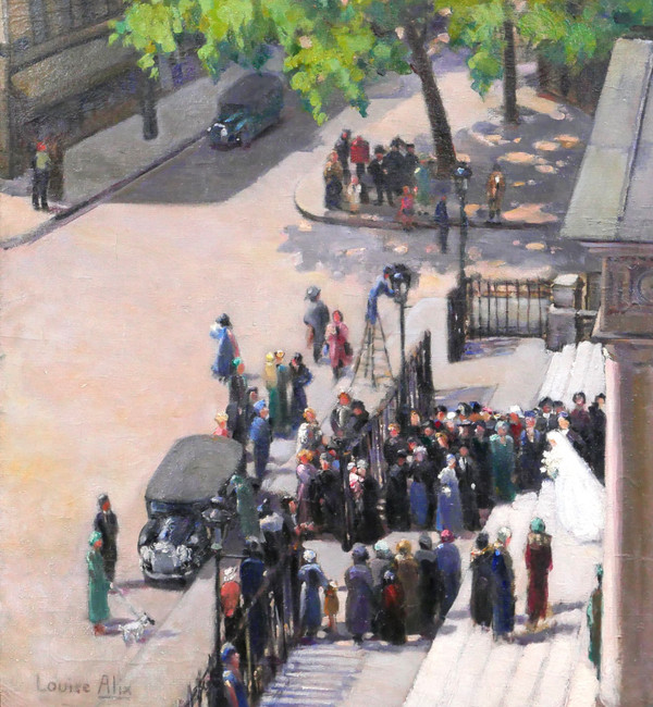 Louise ALIX 1888-1980 Wedding at the Batignolles church (Paris), painting, landscape, impressionism