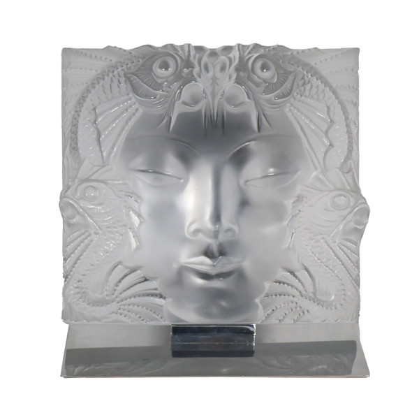 Lalique France Motif décoratif "Fontaine Poissons" ou "Masque femme" 