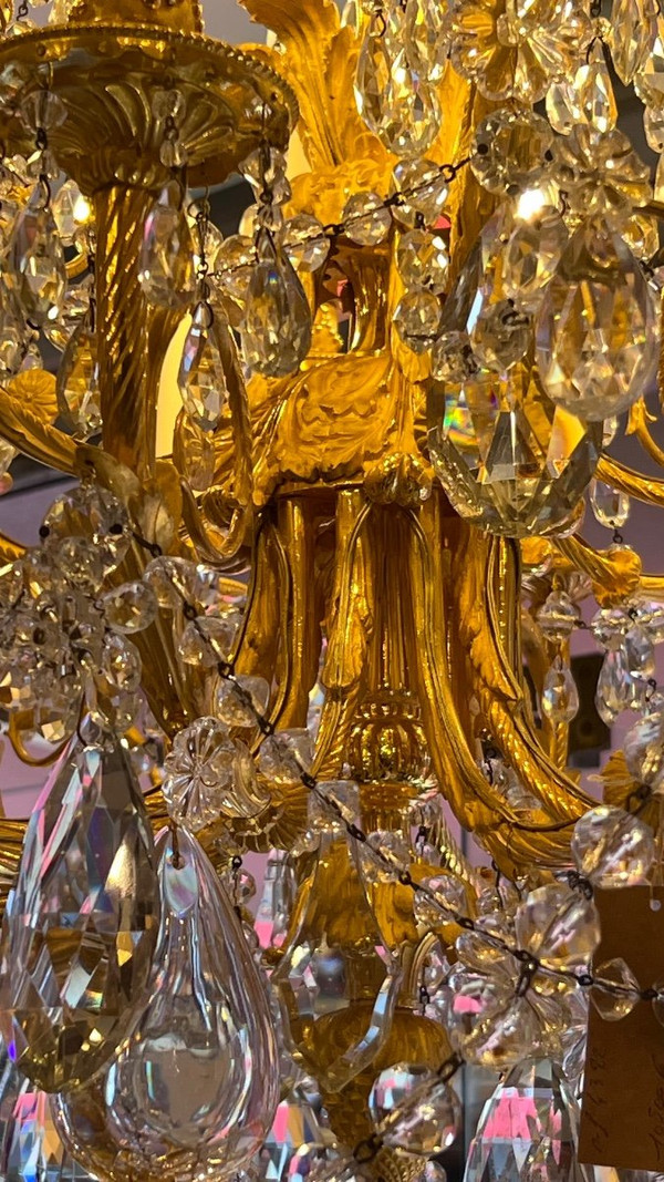 Large Napoleon III period gilt bronze and crystal chandelier