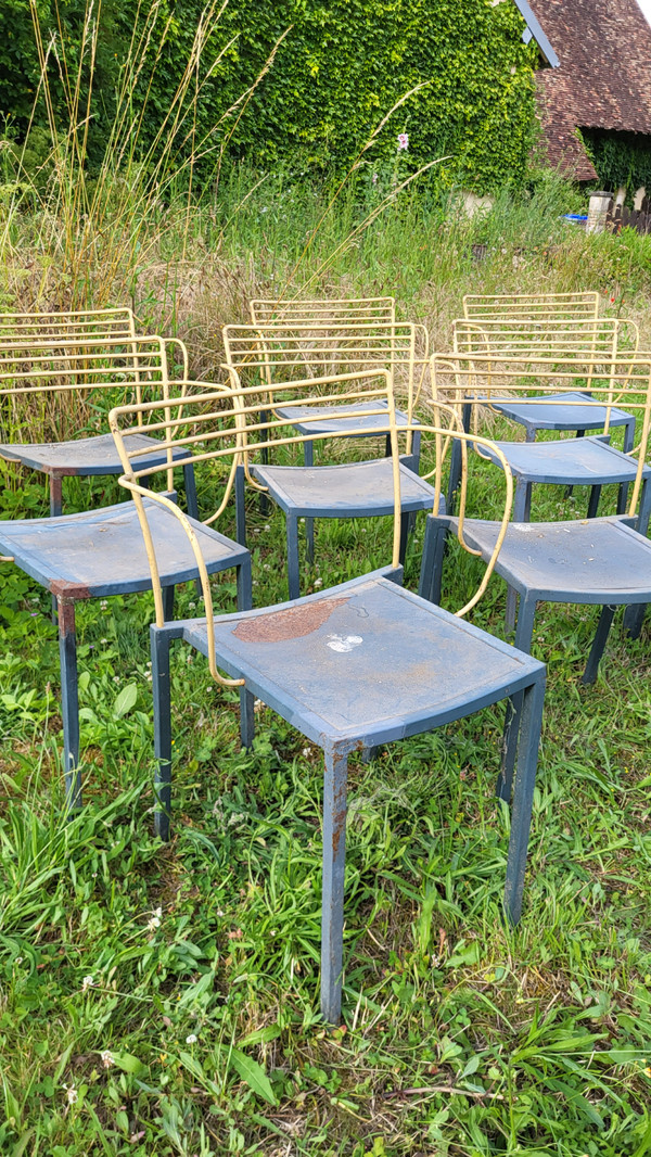 Suite of 10 "Piccolo" model armchairs by Pascal Mourgue for Fermob, circa 1990 