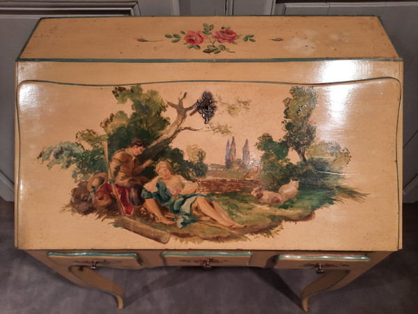 Louis XV style sloping desk painted in the style of the 18th century.