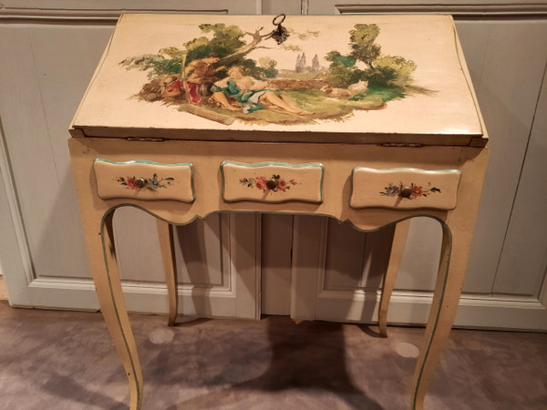 Louis XV style sloping desk painted in the style of the 18th century.